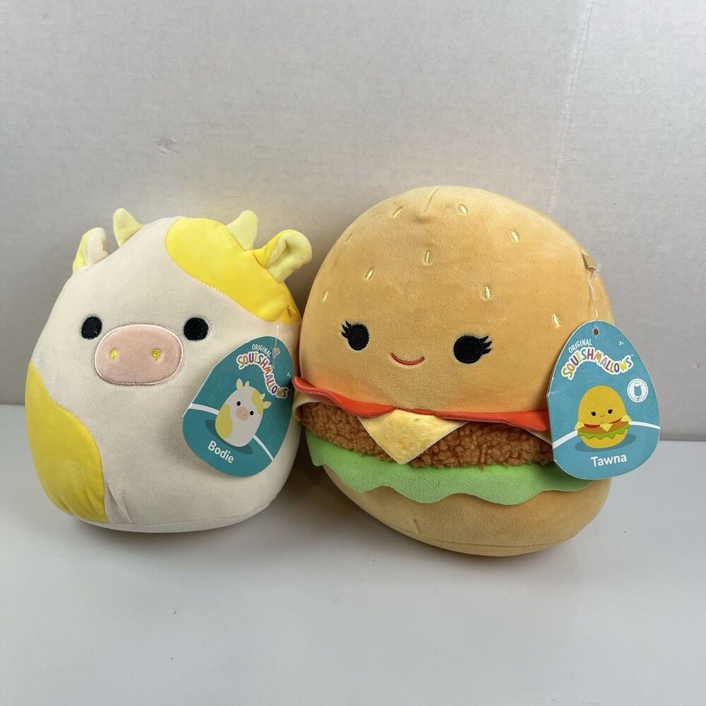 Tawna The Cheeseburger and Bodie The Cow Squishmallows NEW